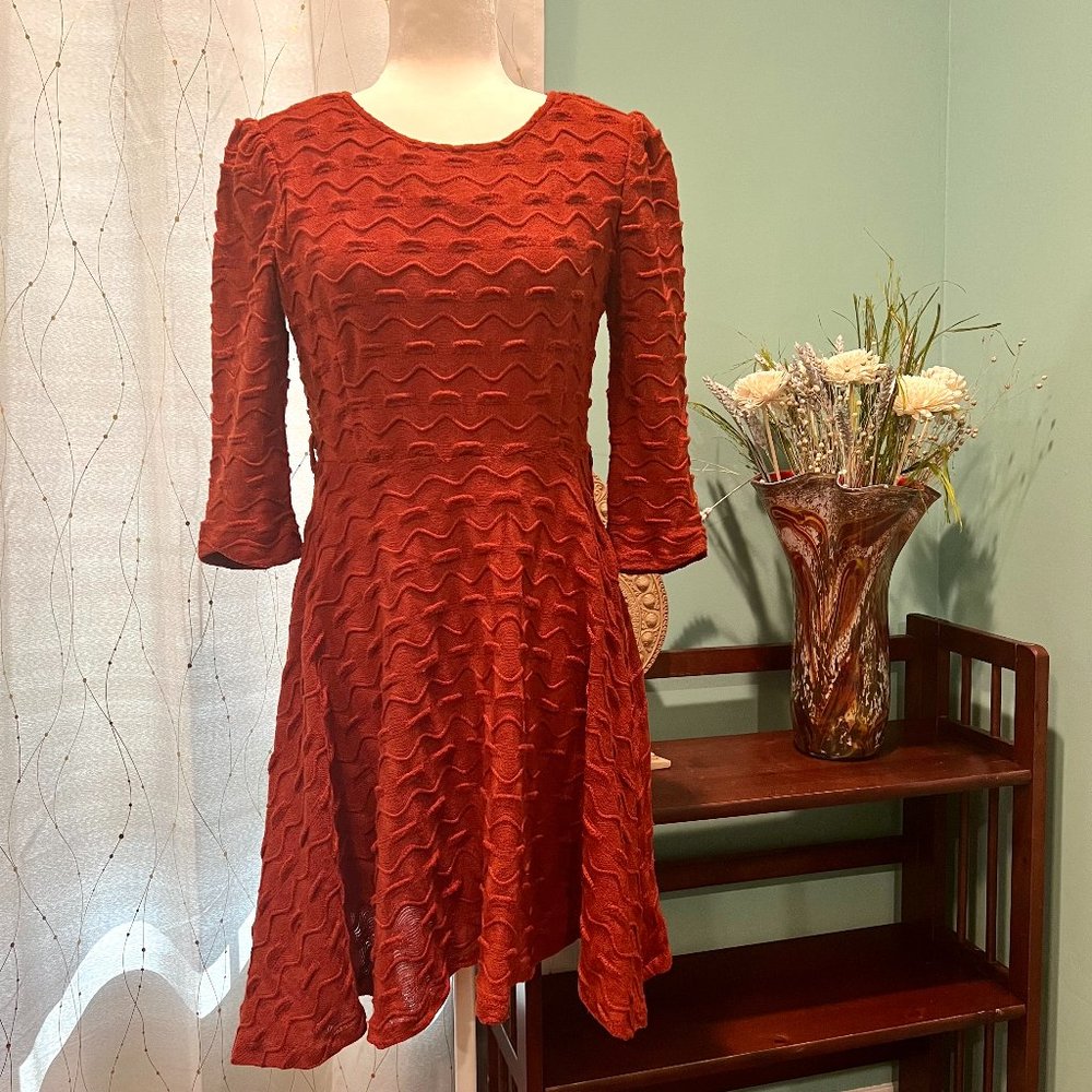 GRACIA Sweater Dress Red Orange Geometric Medium